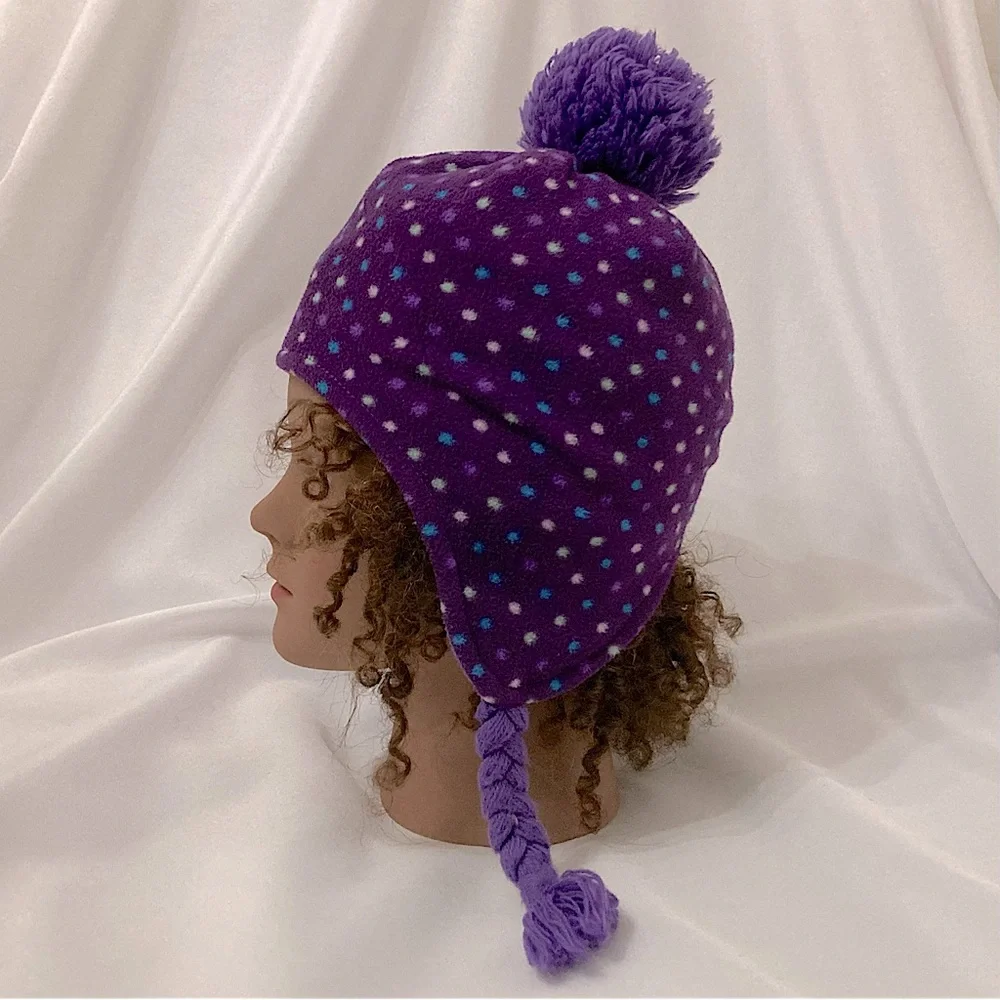 Target Winter Hat Ear Flap Pom Pom Hat Purple Blue White Polka Dots